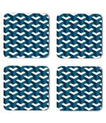 Whats Your Kick Pattern Design Blue And White Y Tiles 3D Design Printed Set of 4 Coaster With Metal Stand