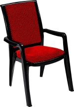 Swagath furniture PREMIER Plastic Lacquer finish cushioned Seat with Arm Chair For Home, Office, Cafeteria (Finish Color- Red Cushioned Seat with Black Body, Pre-assembled)