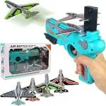 SHIVAARO Airplane Launcher Flying Plane Toy Gun for Kids,Aircraft Battle Toy Auto-Launcher with 4Pcs Foam Glider Planes, Bubble Catapult Airplanes Kit for Kids Outdoor Game Toys