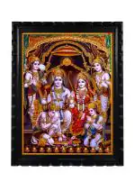 Emperor Art Gallery,Lord Shri Ram, Laxman, Sita and Hanuman With Wooden Frame Religious Frame(13.4 x 10.2)in