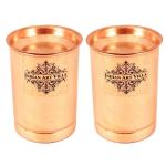 Indian Art Villa Matt Finish Set of 2 Copper Tumblers with Lid 300 ml each