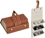WEZOSHINET Sunglasses Organizer 3 Slots Compact Travel Glasses Case Multiple Pairs Eyeglasses Storage Box Hanging and display Eyewear Holder (brown color)