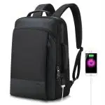 Bopai Black Nylon, Leather Unisex Waterproof Laptop Backpack 15.6 Inch with USB Port
