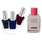 JUICE | 3 NAIL POLISH COMBO 06 (ZAFFRE - 116 / HAMPTON GREEN - 260 / MERLOT - 284) & 1 NAIL POLISH REMOVER | WATERPROOF & LONG LASTING | PACK OF 4