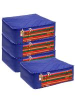 atorakushon Parachute Fabric Foldable Saree Cover Garments Wardrobe Organizer For Lehenga, Suit, Dress,& Accessories 4pcs Blue