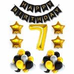 ACOME Black, Gold, Silver Paper 7Th Birthday Banner Set Metallic Decoration Andstar Shape Foil Balloons (Set Of 106)