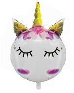 Hippity Hop Rubber Multicolor Foil Balloon Round Magical Unicorn Face With Horn Balloon