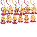 Festiko 24 Pcs Diwali Theme Laxmi Ganesh Ji Swirls, Diwali Swirls Decoration, Diwali Theme Decoration Supply