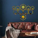 Look Decor Golden Shape Hexagon Golden 3D Acrylic Mirror Wall Sticker (Pack Of 20)