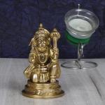 ARTVARKO Decorative Brass Hanuman Sitting with Gada on Shoulder Murti - 4.25 inch