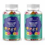 LA NATURE'S WE CARE YOUR HEALTH Calcium with Vitamin D Gummy for Kids Vegetarian Friendly, Gluten Free for Healthy Teeth & Bones | Pack of 2-60 Chewable Gummies (Mango & Strawberry Flavor)