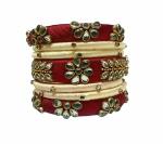 Aashirwad Traders Handmade Maroon and Cream Shine Silk Thread, Kundan and Plastic Bangles (Women) - 2.6 (set of 7)