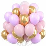 Joysome Chrome Gold, Pastel Pink and Pastel Purple Rubber Balloons for Party and Celebration - 50 Pcs