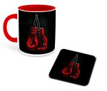 Whats Your Kick Boxing Theme Glove Design Printed Red Ceramic Coffee Mug, Tea Mug with coaster