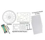 ARTONEZT 1 Circle, 25 Circles, 1Hyperbola, Parabola Template,1 Geometry Template, 6 shapes, 5 Refillable Pencils (0.7mm)10 Drawing Sheets (A4 Size)
