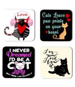Whats Your Kick Cat Lover Cats Leave Paw Prints on Your Hearts Quotes Printed Set of 4 Coaster With Metal Stand