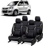 AUTO-SAFE Black, Silver Leather Car Seat Cover for Maruti Wagon R 1.0 Pack of 4