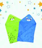The Little Lookers Blue and Green Super Soft Hooded Quick Dry Baby Towel Pack of 2