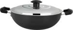RBGIIT Hard Aodized Kadai Kadhai Works Decorative Serving Cooking Bartan With Stainless Steel Lid Fetting Handle HC-84