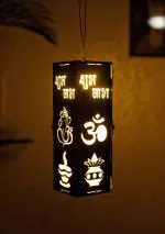 LED Light Hanging Lantern Rectangle Shape lamp for Diwali Festival Subha labh Decoration, Light for Ceiling, Pooja Room, Office Decor, Party Function, Home- MDF Wood-Brown