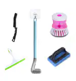 QinPin Heavy Duty Bathroom Cleaning Set of 5 - Silicone Toilet Brush, Tile Scrubber, Grout Cleaner, Gap Brush, and Soap Dispensing Sink Brush for Complete Bathroom Maintenance