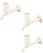 ENNIUS Classic Bib Cock Long Body Faucet | PTMT Water Tap | Ivory Color | Pack of 3