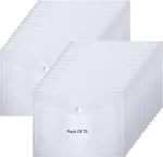 Shining Zon A4, FS, Legal Size Envelope Document Certificates Bag Clear Holder Storage Case Snap Button File Folder Clear Plastic Container for Papers Stationery (Pack Of 75)
