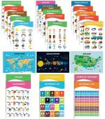 Traceease Educational Poster For Elementary School, Pack Of 25 Laminated Kids Learning Posters USA & World Maps