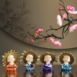 Jiyansh Creation Handcrafted Set of 4 Smiling Little Monks Showpiece with Hats for Home Decor Decorative Showpiece - 6.5 cm (Polyresin, Multicolor)