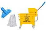 TARGET HYGIENE Single Bucket Down Press Wringer Trolley Mini Mop Bucket Wringer Trolley Free with Wet Mop Clip & Wet Mop Refoll (350 GM) - 20 Liter - YELLOW