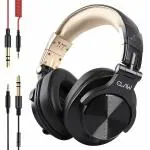 CLAW SM50 Professional Studio Monitoring DJ Headphones with 2 detachable cables (2.8m Coiled Cable & 1.2m Straight Cable with Mic and In-line Controls) (Black Gold)