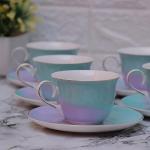 VIBEIN Luxury Cup Saucer Set 12pcs (6 Cups+6 Saucer), Home and Kitchen Decor Items | Cups, Mugs and Saucer for Kitchen | Coffee Cup and Saucer Set (Purple with Teal)