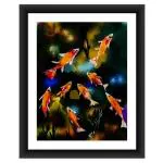 SHSWorks Digital Reprint | Fengshui Golden Koi Fish | Framed Vastu Wall Art Canvas Painting | Signed by Artist | Copyright Protected Artwork | Multicolour 15x17 Inch