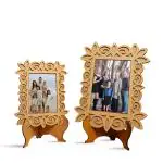 Puzzleboxx DIY MDF Photo Frame with Stand Set of 2 Eco-Friendly Wooden Pre-Cutout Photo Frames - Natural Finish, No Glass Design, Sustainable for Home Decor and Tabletop Display, Beige, Frame-01