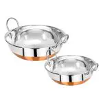 Omega Stainless Steel Copper Bottom Kadai - Set of 2 (1.2 Litre, 1.6 Litre)