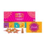 Open Secret Diwali Gift Hamper| Assorted Cookies+ Card+ Light+ Designer Rangoli