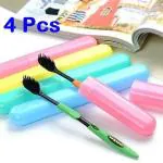 APRON Plastic 4 Pcs Bathroom Tooth Brush Holder Tube Cap Cover Protect Case Box Toothbrush - Made in India (Cover - Multicolor)