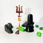 DARIDRA BHANJAN -BLACK MARBLE SHIVLING NANDI, Marble Stone Shivling & Nandi, Brass Lord Shiva Trishul, Shiva Lingam Idol Murti with brass trishul Shivling Statue Combo of Shiv Pooja.