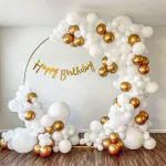 SpecialYou.in White & Gold theme Birthday Decoration items with cursive HBD banner- 38 Items