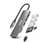 Verilux USB C Hub Multiport Adapter 6 in 1 Portable Aluminum Type C Hub with 4K HDMI Output
