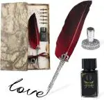 Hasthip Red English Calligraphy Feather Dip Quill Pen Writing Ink Set Stationery Gift Box