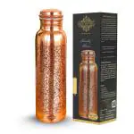 Indian Art Villa Pure Copper Water Bottle With Embossed Design, Drinkware & Storage Purpose, Ayurvedic Health Benefits, Volume- 1000 ML