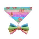 My ART Bucket Printed Party Dog Bandana +Bow tie Combo for Dogs Pets (Rainbow & Cookies, Large)