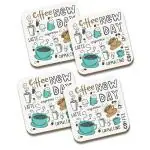 Jiya Enterprise-Tuelip Multicolour Engineered Wood Square Density Fibreboard Tea Coaster Coffee Doodle Printed Tea Coaster (Pack Of 4)