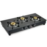 Padmini Gas Stove 3 Burner CS 3GT Star Black Manual with High Flame Burner ( 1 HF 1 Big 1 Small )