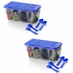 SORATH 4 in 1 Multipurpose 4 Section Kitchen Fridge Storage Airtight Container Set for Vegetables Dryfruits Spices Groceries and Pickles with 4 Spoons Storage Set 1800 ml- (Blue Pack of 2)