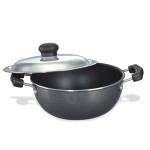 Prestige Omega Select Plus Aluminium Flat Base Non-Stick Coating Kadai with SS Lid, 25cm (Black)