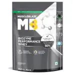 MuscleBlaze Biozyme Performance Raw Whey Protein | Clinically Tested 50% Higher Protein Absorption with EAF | Informed Choice UK & Labdoor USA Certified (Unflavoured, 1 kg / 2.2 lb Refill Pack)