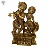 Kalakrithi Brass Beautiful Radha Krishna Statue Standing with Peacock 35.56 X 25.4 cm