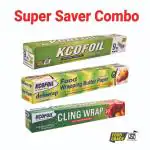 KCOFOIL COMBO PACK 9MTR Aluminium Foil + 10MTR Food Wrapping Paper + 30MTR Cling Flim|Super Saver Combo